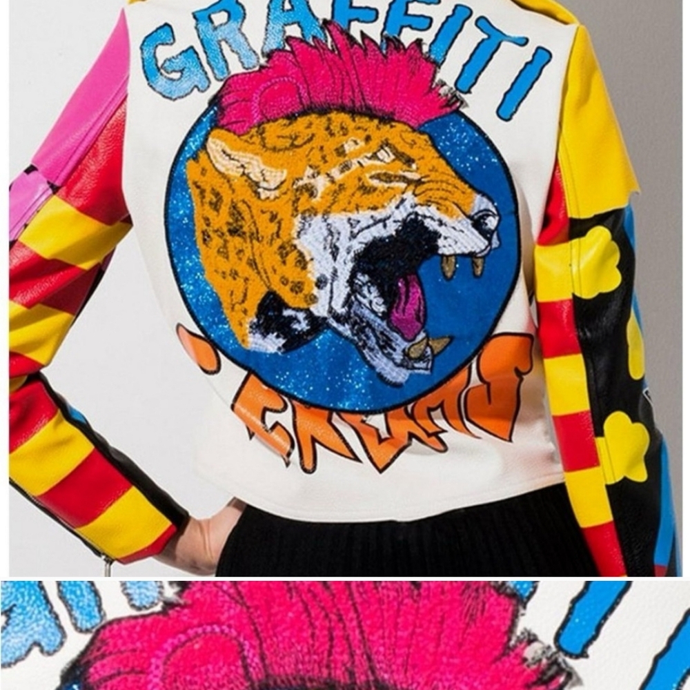 Azalea Wang Graffiti Kisses Vegan Leather Moto Jacket M - Picture 5 of 14